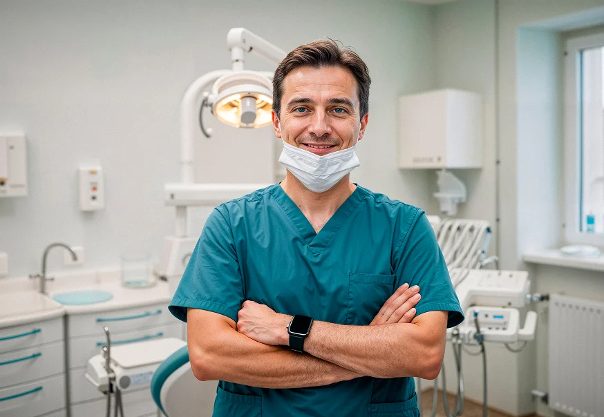 Dentist in scrubs
